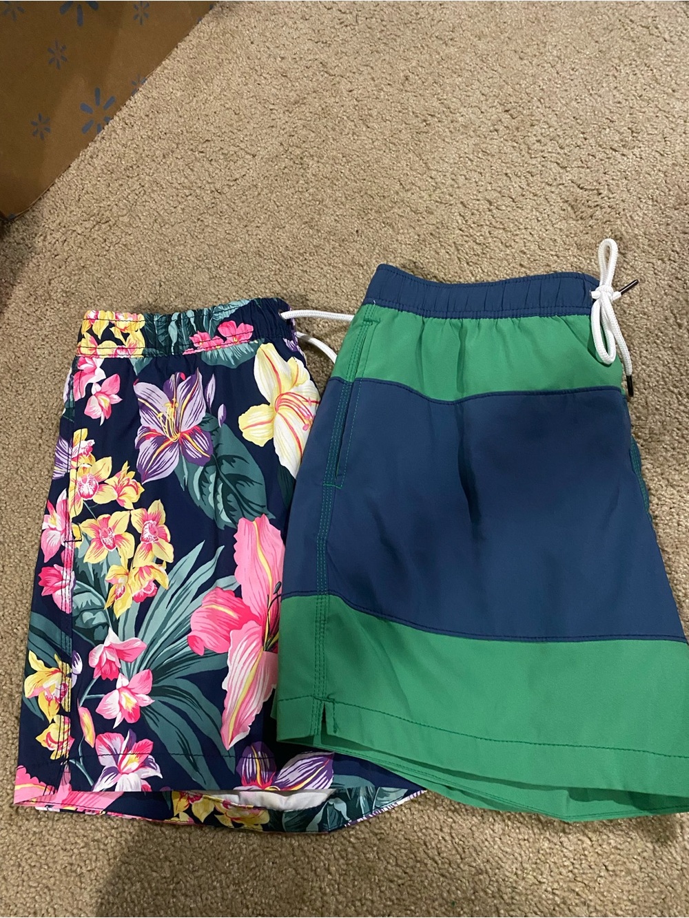 Abercrombie & Fitch Navy Floral & Green/Blue Colorblock Swim Trunks